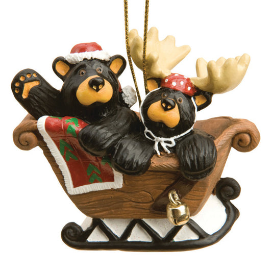 Black Bear Christmas Ornament "Sleigh Ride" Jeff Fleming Bearfoots