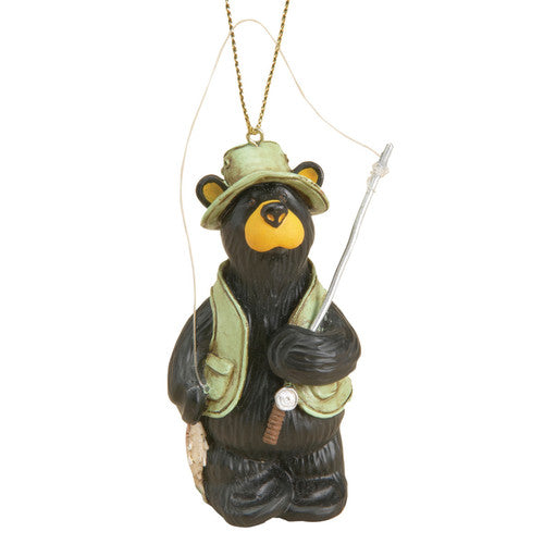 Black Bear Christmas Ornament Fishing "Tangled" Jeff Fleming Bearfoots