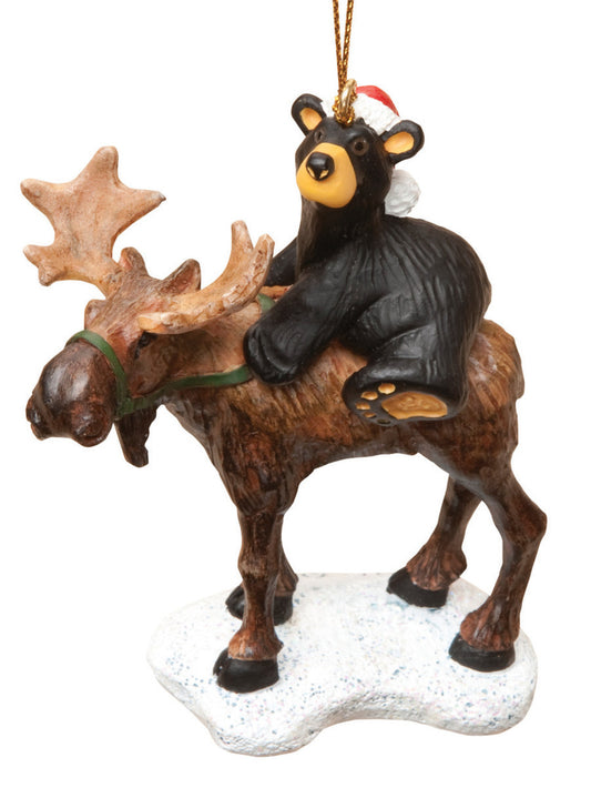 Black Bear on a Moose Christmas Ornament Jeff Fleming Bearfoots