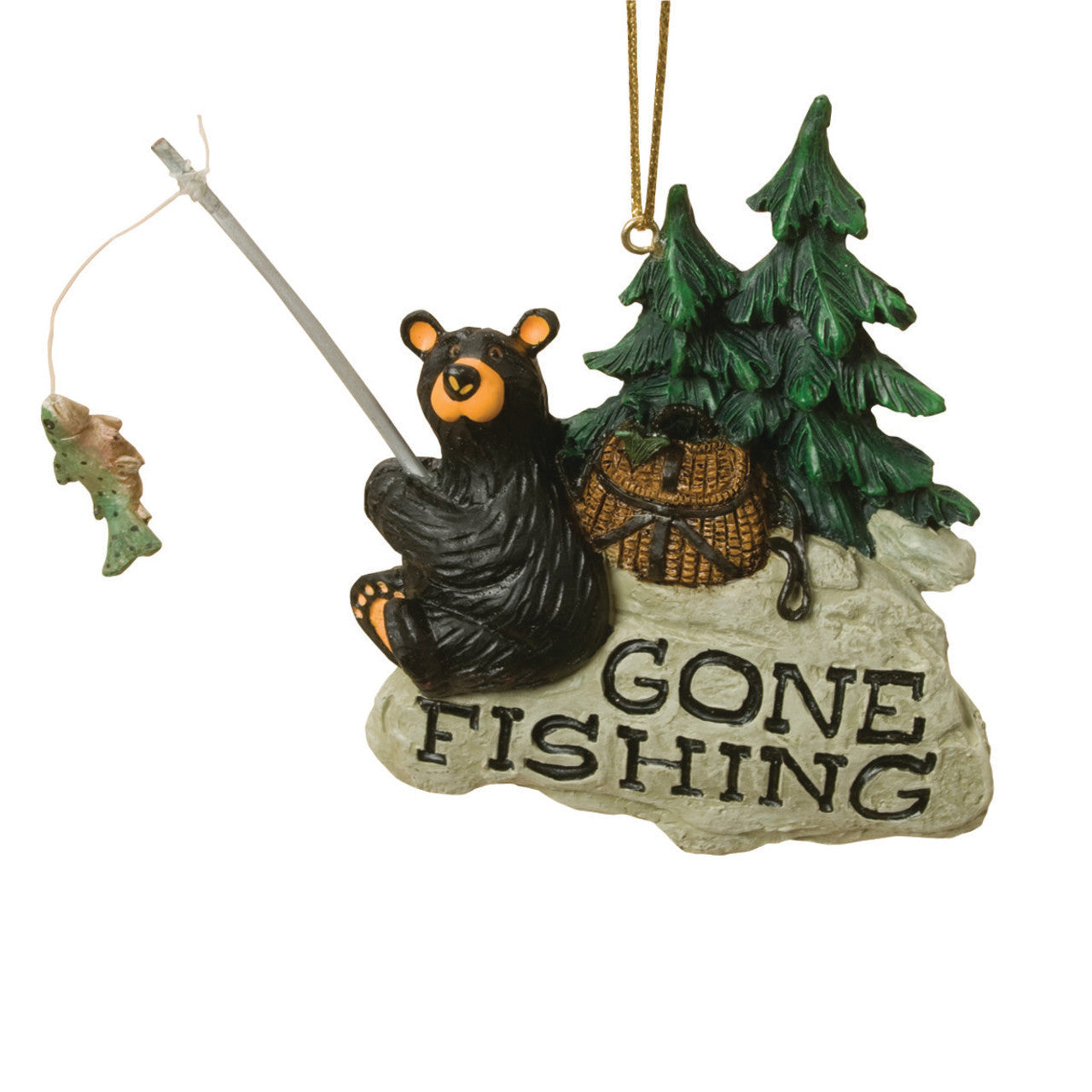 Black Bear fishing Christmas Ornament "Gone Fishing" by Jeff Fleming Bearfoots