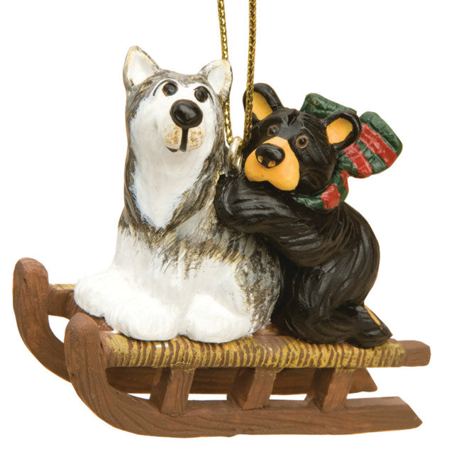 Black Bear w/Sled Dog Christmas Ornament Bearfoots by Jeff Fleming