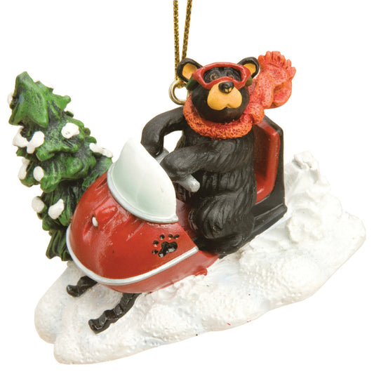 Black Bear Christmas Ornament Bear riding snowmobile by Jeff Fleming Bearfoots